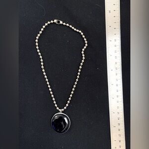 90S Y2K LARGE BALL CHAIN NECKLACE BLUE GLASS PENDANT